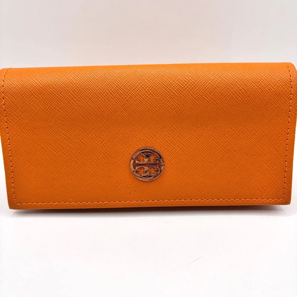 Tory Burch Sunglass Eyeglass Leather Case Gold Logo Magnetic Closure